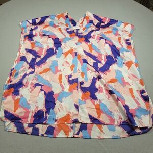 Anthropologie Adrienne Blouse Size Large‎ Sleeveless Top Abstract Print V Neck